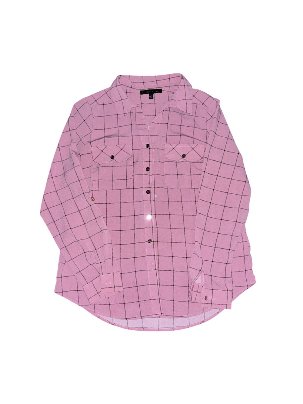 pink grid button up